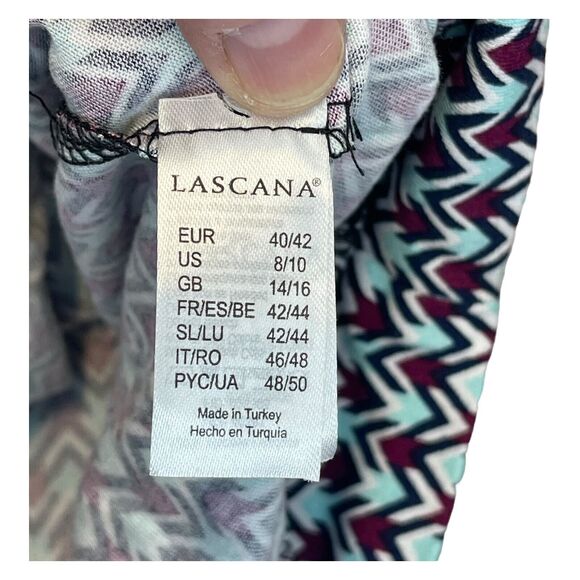 Lascana Blouse Top Women's 8/10 Multicolor Chevron Viscose V-Neck Flare Sleeve - Picture 3 of 8